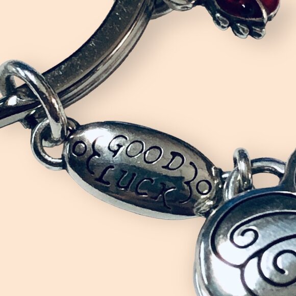 Brighton Silver-Tone Good Luck Heart Keychain Keyring With Charms - Picture 9 of 10